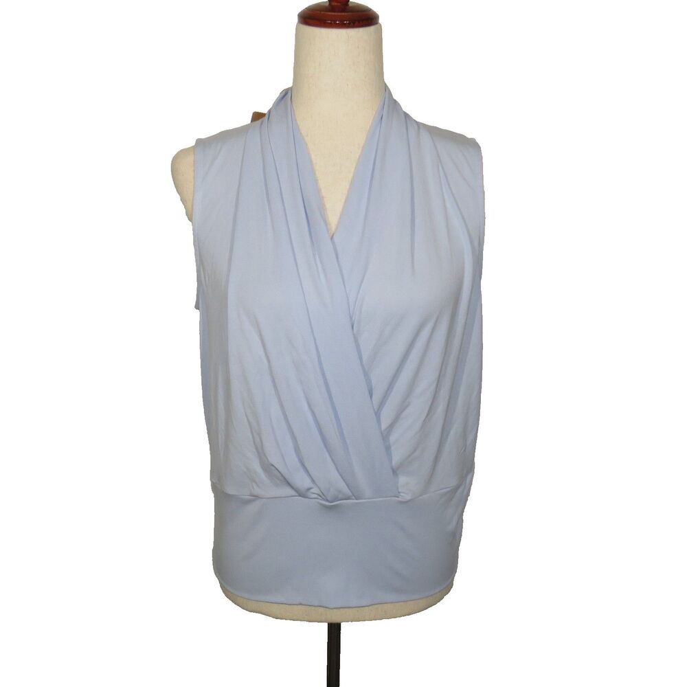 OGL Stretch Lyocell Matte Smooth Smooth Surplice Sleeveless Top Blue Size Medium - Picture 8 of 9